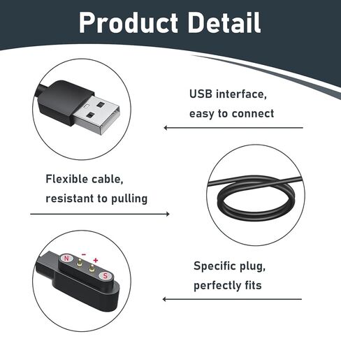 شاحن ساعة ذكية سريع الجدار، كابل شحن USB مغناطيسي 2 دبوس 4 مم، سلك شحن بديل للساعة الذكية ومتتبع اللياقة البدنية، امتصاص مغناطيسي قوي، شحن سريع وآمن in Kuwait