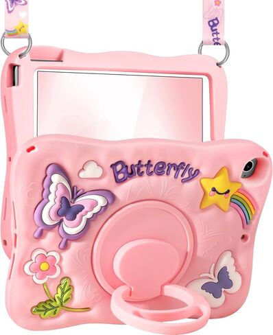 حافظة Kidcube لجهاز iPad Air 11 بوصة M3 2025/M2 2024، Pro 11 بوصة 4th/3rd/2nd/1st، حافظة Air 5th/4th Generation - تصميم فراشة أرجوانية ثلاثية الأبعاد للفتيات لطيف Kawaii Girly مع حامل دوار وغطاء سيليكون للحزام in Kuwait