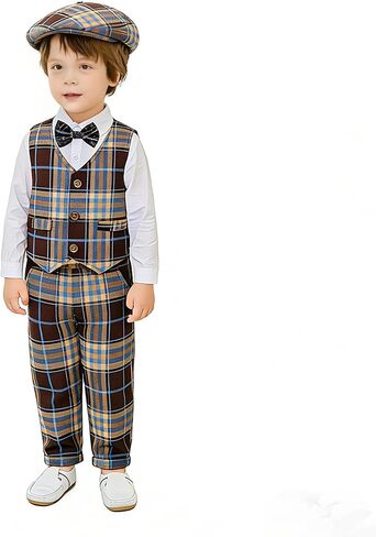 Xingwu Textitle Baby Boys' 3-Piece Fake Vest Set with Dress Shirt, Vest, Pants, and Tie（The Vest is not Removable） in Kuwait