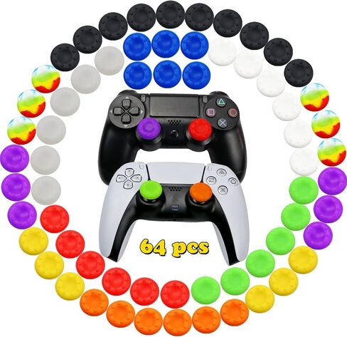 64pcs Joystick Grip for Ps5 Ps4 Controller, Silicone Thumb Grips Caps Cover Analog Stick for PlayStation 5, PlayStation 4 Controller, Xbox 360, Xbox One Controller (F 64pcs) in Kuwait