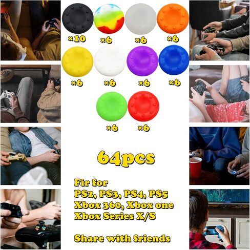 64pcs Joystick Grip for Ps5 Ps4 Controller, Silicone Thumb Grips Caps Cover Analog Stick for PlayStation 5, PlayStation 4 Controller, Xbox 360, Xbox One Controller (F 64pcs) in Kuwait