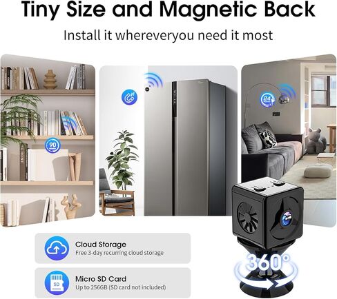 كاميرات صغيرة - كاميرا مربية - كاميرا 2K HD كاميرا تجسس أمنية واي فاي - كاميرات سيارة مع كشف الحركة والرؤية الليلية (أسود) in Kuwait
