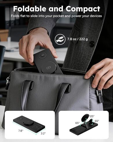 Foldable 3 in 1 Charging Station for Magsafe, Magnetic Phone and Watch Charger Stand for Apple Devices, Wireless Desk Charger Dock for iPhone 17 16 15 14 13 12 Series, Apple Watch and Airpods in Kuwait