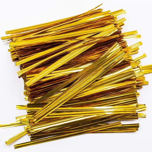 JoyRay 760PCS 4 Inches Metallic Twist Ties Plastic Cable Ties Reusable for Bread/Candy/Cookies/Party Cello and Bakery Bags(Gold) in Kuwait