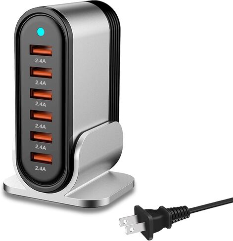 Type a Charger Fast Charging USB Charger Block Charging Station for Multiple Devices qc3.0 Phone Charging Station for iPhone 14/13/12/11 Pro Max,XR,XS,Air,Mini,Galaxy LG and More (Silver) in Kuwait