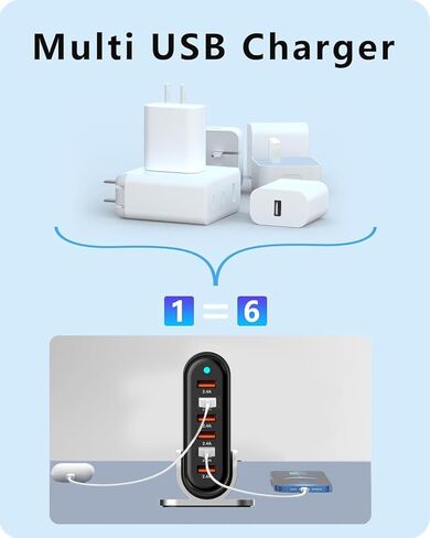 Type a Charger Fast Charging USB Charger Block Charging Station for Multiple Devices qc3.0 Phone Charging Station for iPhone 14/13/12/11 Pro Max,XR,XS,Air,Mini,Galaxy LG and More (Silver) in Kuwait