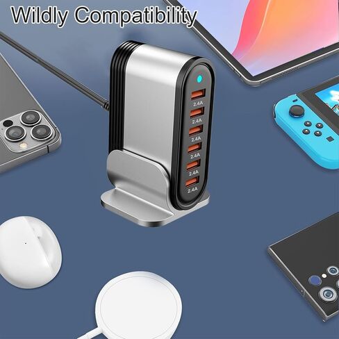 Type a Charger Fast Charging USB Charger Block Charging Station for Multiple Devices qc3.0 Phone Charging Station for iPhone 14/13/12/11 Pro Max,XR,XS,Air,Mini,Galaxy LG and More (Silver) in Kuwait
