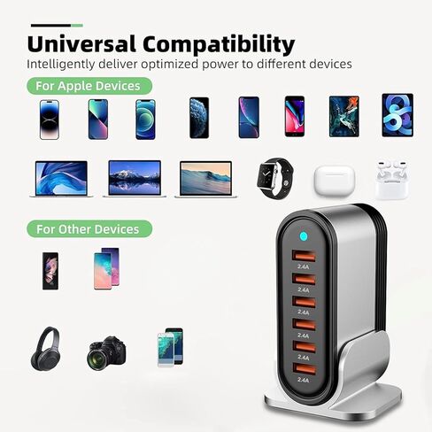 Type a Charger Fast Charging USB Charger Block Charging Station for Multiple Devices qc3.0 Phone Charging Station for iPhone 14/13/12/11 Pro Max,XR,XS,Air,Mini,Galaxy LG and More (Silver) in Kuwait