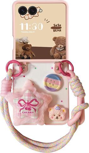 Cute Case for Samsung Z Flip 7 with Strap, Cute Girly Design Galaxy Z Flip 7 Case for Women Girls, Anti-Scratch Shockproof Protective Pink Phone Case for Samsung Galaxy Z Flip 7(2025) in Kuwait