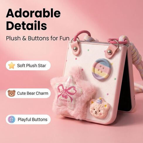 Cute Case for Samsung Z Flip 7 with Strap, Cute Girly Design Galaxy Z Flip 7 Case for Women Girls, Anti-Scratch Shockproof Protective Pink Phone Case for Samsung Galaxy Z Flip 7(2025) in Kuwait