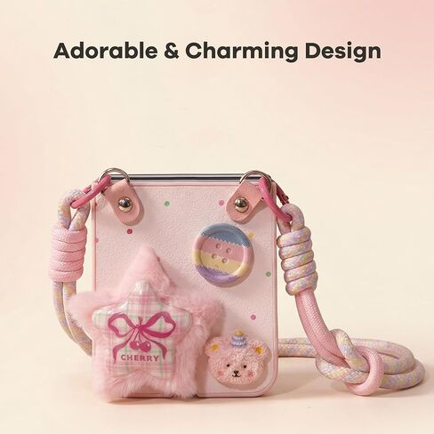 Cute Case for Samsung Z Flip 7 with Strap, Cute Girly Design Galaxy Z Flip 7 Case for Women Girls, Anti-Scratch Shockproof Protective Pink Phone Case for Samsung Galaxy Z Flip 7(2025) in Kuwait