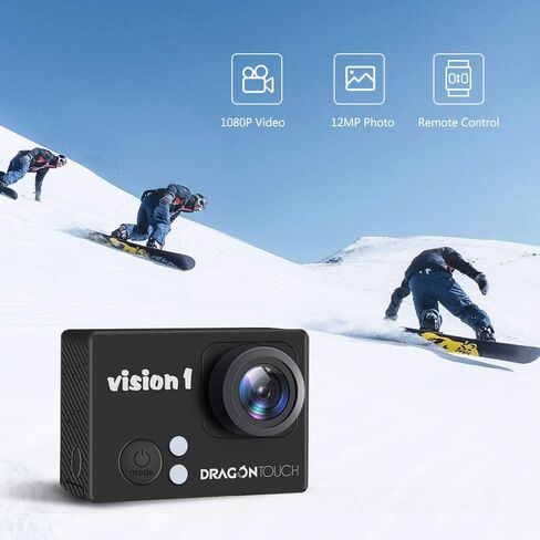 Dragon Touch 1080P Action Camera 12MP Underwater Waterproof Camcorder with 2" LCD Screen Remote Control and Mounting Accessories Kits Vision 1 in Kuwait