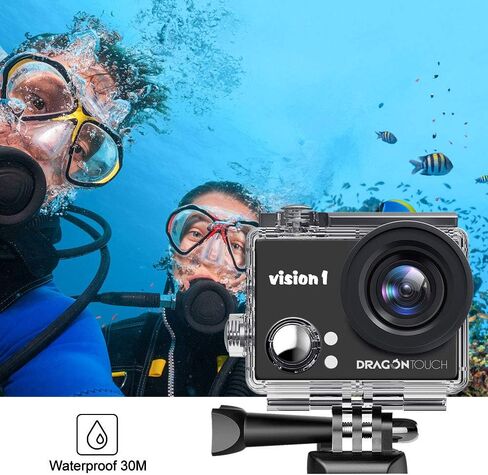 Dragon Touch 1080P Action Camera 12MP Underwater Waterproof Camcorder with 2" LCD Screen Remote Control and Mounting Accessories Kits Vision 1 in Kuwait