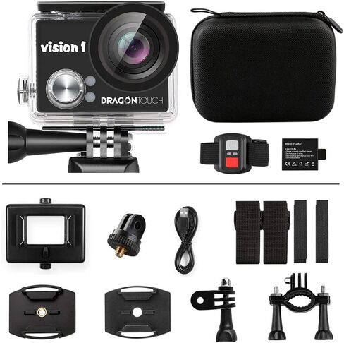 Dragon Touch 1080P Action Camera 12MP Underwater Waterproof Camcorder with 2" LCD Screen Remote Control and Mounting Accessories Kits Vision 1 in Kuwait