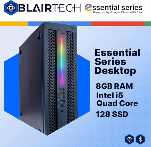 BlairTech Desktop Computer PC, Essential Series, Intel Core i5, 8GB RAM, 256GB SSD, WiFi 6, Bluetooth, HDMI, Display - 22" Monitor w/Mouse & Keyboard, Powered by Google ChromeOS Flex - Restored in Kuwait