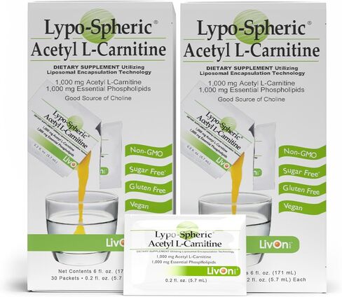 Livon Laboratories Lypo-spheric acetyl l-carnitine-30 حزمة-1000 ملغ من الأسيتيل L-carnitine و phospholipids الأساسية لكل حزمة-شحمي مغلف لتحقيق أقصى قدر من التوافر البيولوجي-100 ٪ غير المعدلة وراثيا in Kuwait