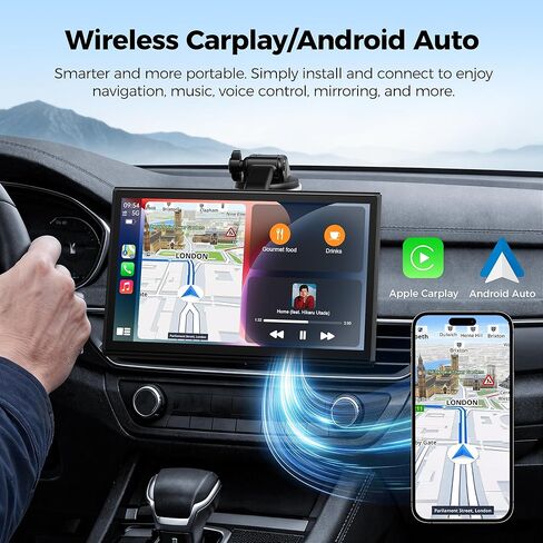 Topexplore 7" Wireless Apple CarPlay and Android Auto Screen with Magnetic Mount, Portrait/Landscape Switch, Portable Car Stereo with Bluetooth, Mirror Link, GPS, OTA Update in Kuwait