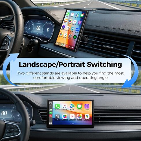 Topexplore 7" Wireless Apple CarPlay and Android Auto Screen with Magnetic Mount, Portrait/Landscape Switch, Portable Car Stereo with Bluetooth, Mirror Link, GPS, OTA Update in Kuwait