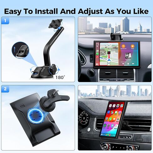 Topexplore 7" Wireless Apple CarPlay and Android Auto Screen with Magnetic Mount, Portrait/Landscape Switch, Portable Car Stereo with Bluetooth, Mirror Link, GPS, OTA Update in Kuwait