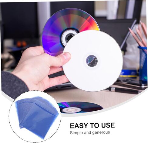 OUNONA 200pcs CD Sleeve Holder and DVD Storage Plastic Sleeves 12cm Portable Media Storage Organizer for Car and Home Use Random Color in Kuwait