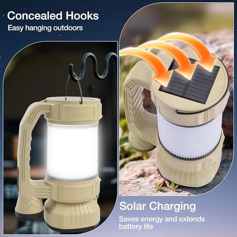 Rechargeable LED Lantern, Camping Essentials, 800LM, Hanging Solar Charging，9 Light Modes, IPX6 Waterproof, Lantern Flashlight for Hurricane Emergency, Hiking, Home and More, USB Cable Included in Kuwait