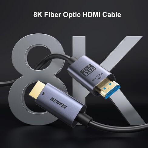 كابل ألياف ضوئية BENFEI 8K HDMI 2.1 بطول 100 قدم - 8K@60 هرتز، 4K@240 هرتز، سرعة عالية 48 جيجابت في الثانية، تصنيف CL3 داخل الجدار، مع eARC/Dynamic HDR/HDCP 2.3 - لأجهزة PS5 وXbox وPC GPU والتلفزيون وجهاز العرض وأنظمة المسرح المنزلي in Kuwait