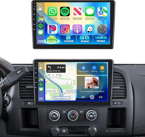 8 Core 6G+128G Android Car Stereo for Chevy Silverado 2007-2013 Tahoe GMC Sierra Yukon Wireless Carplay Android Auto، شاشة لمس 10.1 بوصة GPS/BT 5.0/FM/DSP/5G-WiFi كاميرا احتياطية رؤية بانورامية 360 درجة in Kuwait