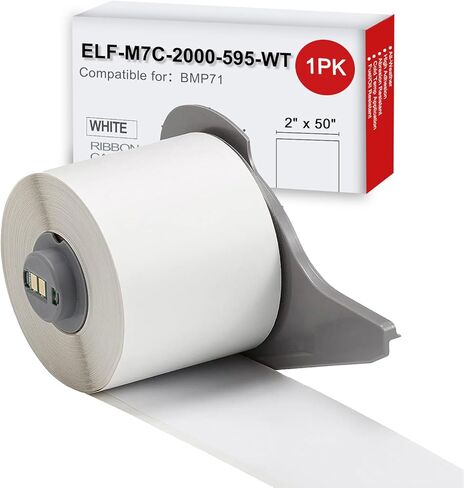 M7C-2000-595-WT متوافق مع شريط لاصق من الفينيل لاصق دائم لجميع الأحوال الجوية لطابعات BMP71 - 2 بوصة × 50 بوصة، أبيض in Kuwait