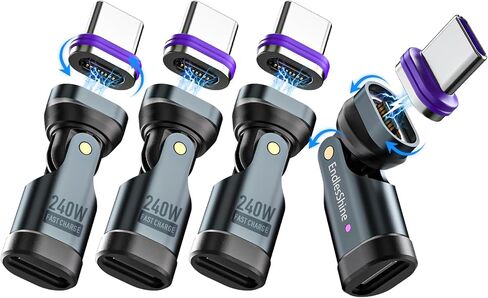 محول USB مغناطيسي C إلى C، 16 سنًا 540 درجة دوارة مضادة للقوس، PD 240 وات شحن سريع 480 ميجا بت في الثانية، اتصال آمن لأجهزة الكمبيوتر المحمولة اللوحية، مغناطيس نيوديميوم أقوى 3 مرات، عبوتان in Kuwait