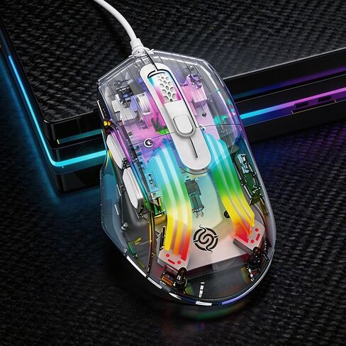 【 USB-57 Inch Cable Length&Plug and Play 】 2026 Fully Transparent Gaming Optical RGB Wired Mouse with Mute Effect, 7200DPI, Switchable Lighting Effects, Suitable for PC, Desktop, and Laptop Computers in Kuwait