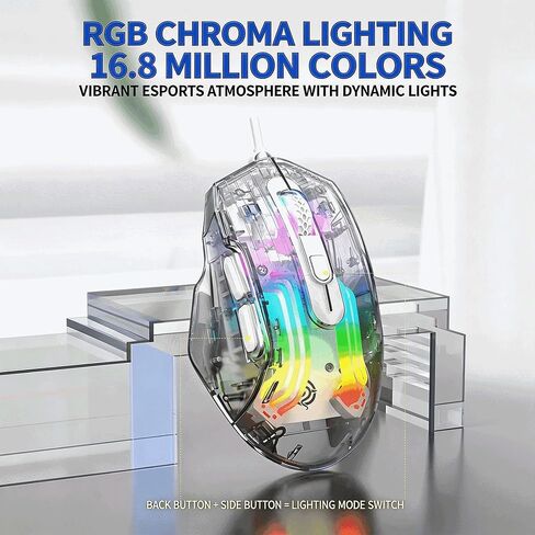 【 USB-57 Inch Cable Length&Plug and Play 】 2026 Fully Transparent Gaming Optical RGB Wired Mouse with Mute Effect, 7200DPI, Switchable Lighting Effects, Suitable for PC, Desktop, and Laptop Computers in Kuwait