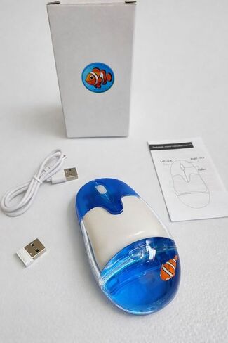 Clown Fish Aqua Mouse RGB - ماوس بلوتوث لاسلكي وماوس USB، قابل لإعادة الشحن، مصابيح LED، Frutiger Aero Aesthetic in Kuwait