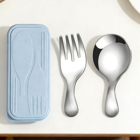 Silver Fork And Spoon Set Metal Cutlery Reusable Flatware For Travel Office Picnic Lunch Box Accessories (Pack of 3) in Kuwait