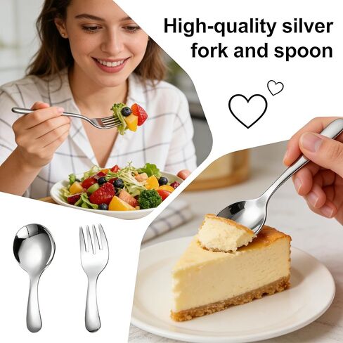 Silver Fork And Spoon Set Metal Cutlery Reusable Flatware For Travel Office Picnic Lunch Box Accessories (Pack of 3) in Kuwait