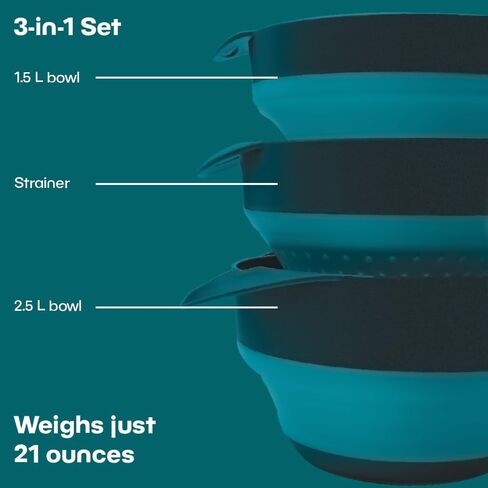 AR Adventure Ready Flat Pack Collapsible Bowls & Strainer Set for Hiking, Camping & Travel in Kuwait