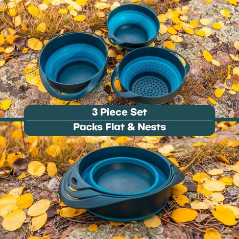 AR Adventure Ready Flat Pack Collapsible Bowls & Strainer Set for Hiking, Camping & Travel in Kuwait