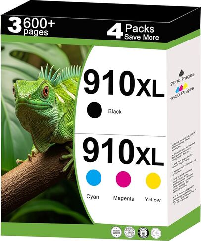 خراطيش حبر 910XL عالية الإنتاجية بديلة لطابعة HP 910 XL Work for OfficeJet Pro 8020 8025 8028 8030 8035 8010 8015 8018 8022 مع رقائق V15.2.1 (سماوي أرجواني أصفر أسود، 4 حزم) in Kuwait
