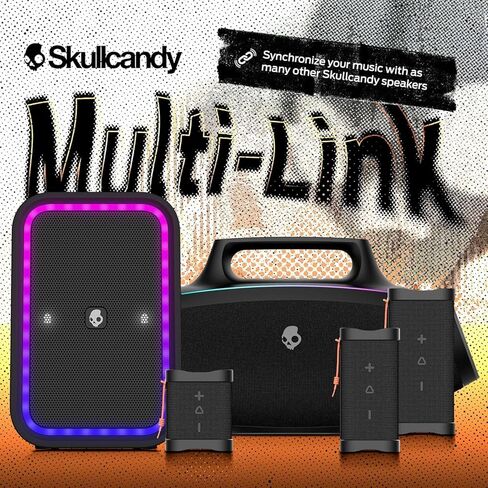 Skullcandy Barrel XT Bluetooth Boombox Party Speaker, Water-Resistant Portable Speaker, LED Lightshow Mode, 12 Hour Battery, Multi-Link in Kuwait