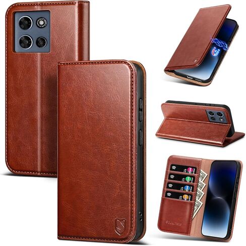 Compatible with Motorola Moto G 2026/2025 / G Play 2026 Case Wallet with Card Holder [4 Card Slots] Kickstand [RFID Blocking] PU Leather Phone Case Flip Cover TPU Shockproof,Brown in Kuwait