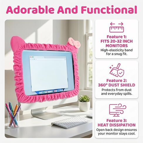 KALLORY 2pcs Elastic Computer Monitor Cover Dustproof Design for Desktop Displays Protects Against Dust Scratches Spills Suitable for Home Office Use Rose Color in Kuwait