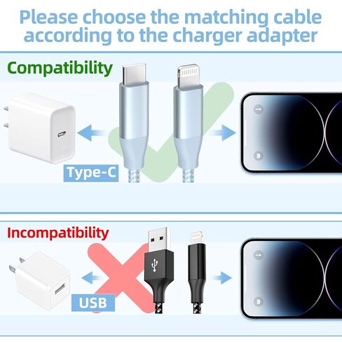 MenoSupp 3 Pack 6FT USB C to Lightning Cable iPhone Fast Charger Fast Charging Type c to Lightning Cable for iPhone 14 13 12 11 Pro Max Xr Xs 8 and More in Kuwait