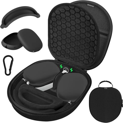حافظة AirPod Max مع دعم النوم والشحن، ملحق AirPods Max متوافق مع سماعات Apple AirPods Max اللاسلكية فوق الأذن، حافظة Airpod Max المحمولة للسفر (أسود) in Kuwait