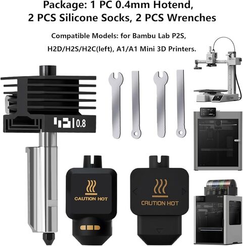Upgrade 0.4mm P2S/H2S Hotend Kit, 3D Printer Print Head Hot End Heating Block Kit with 0.4mm Removable Hardened Steel Nozzle for Bambu Lab H2D, H2C, A1/A1 Mini in Saudi Arabia