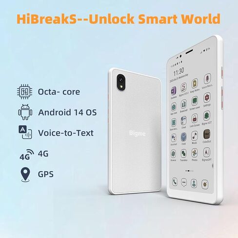 Bigme HiBreakS Color Epaper Smart Phone,3300mAh Battery, 8-Core Processor, 6GB+128GB, 5.84 Inch Mobile Phone, Dual Camera, White in Kuwait