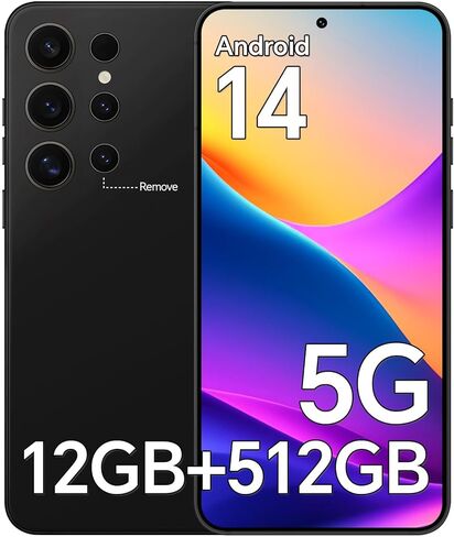 D24 ultar Unlocked Phones,5G Android 14 Smartphones,12GB+512GB Unlocked Android Phones, Snapdragon888, 5000mAh, 48+108MP Camera, 6.8“ HD Screen, Dual SIM+Memory Expansion,Black in Kuwait