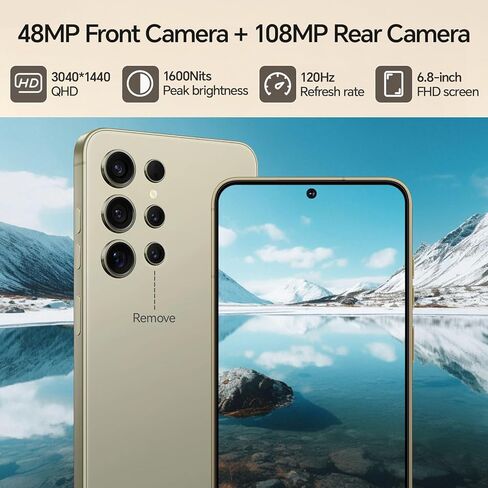 D24 ultar Unlocked Phones,5G Android 14 Smartphones,12GB+512GB Unlocked Android Phones, Snapdragon888, 5000mAh, 48+108MP Camera, 6.8“ HD Screen, Dual SIM+Memory Expansion,Black in Kuwait