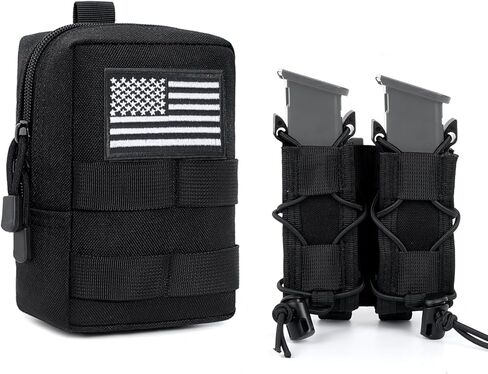 Magazine Pouch Mag Pouch Tactical Molle Admin Pouch with US Flag Quick-Mount Polymer Back Clips Pistol MOLLE Mag Pouch for 9mm/.40 Calibers 45acp Response Compatible Molle Belts in Kuwait