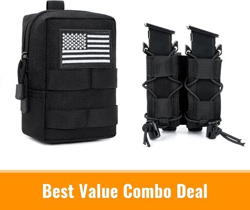 Magazine Pouch Mag Pouch Tactical Molle Admin Pouch with US Flag Quick-Mount Polymer Back Clips Pistol MOLLE Mag Pouch for 9mm/.40 Calibers 45acp Response Compatible Molle Belts in Kuwait