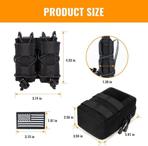 Magazine Pouch Mag Pouch Tactical Molle Admin Pouch with US Flag Quick-Mount Polymer Back Clips Pistol MOLLE Mag Pouch for 9mm/.40 Calibers 45acp Response Compatible Molle Belts in Kuwait