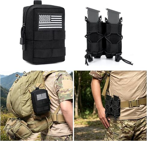 Magazine Pouch Mag Pouch Tactical Molle Admin Pouch with US Flag Quick-Mount Polymer Back Clips Pistol MOLLE Mag Pouch for 9mm/.40 Calibers 45acp Response Compatible Molle Belts in Kuwait